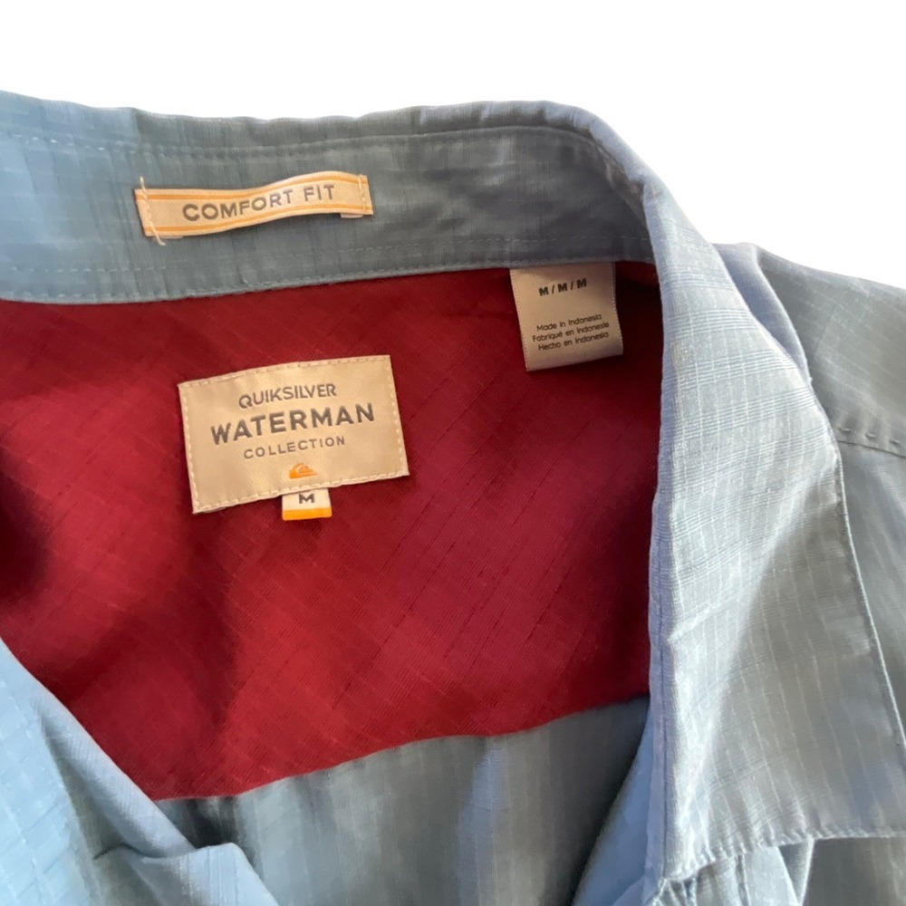 Quiksilver Waterman Collection Blue Short Sleeve Button Down Shirt Men's - Picture 4 of 6